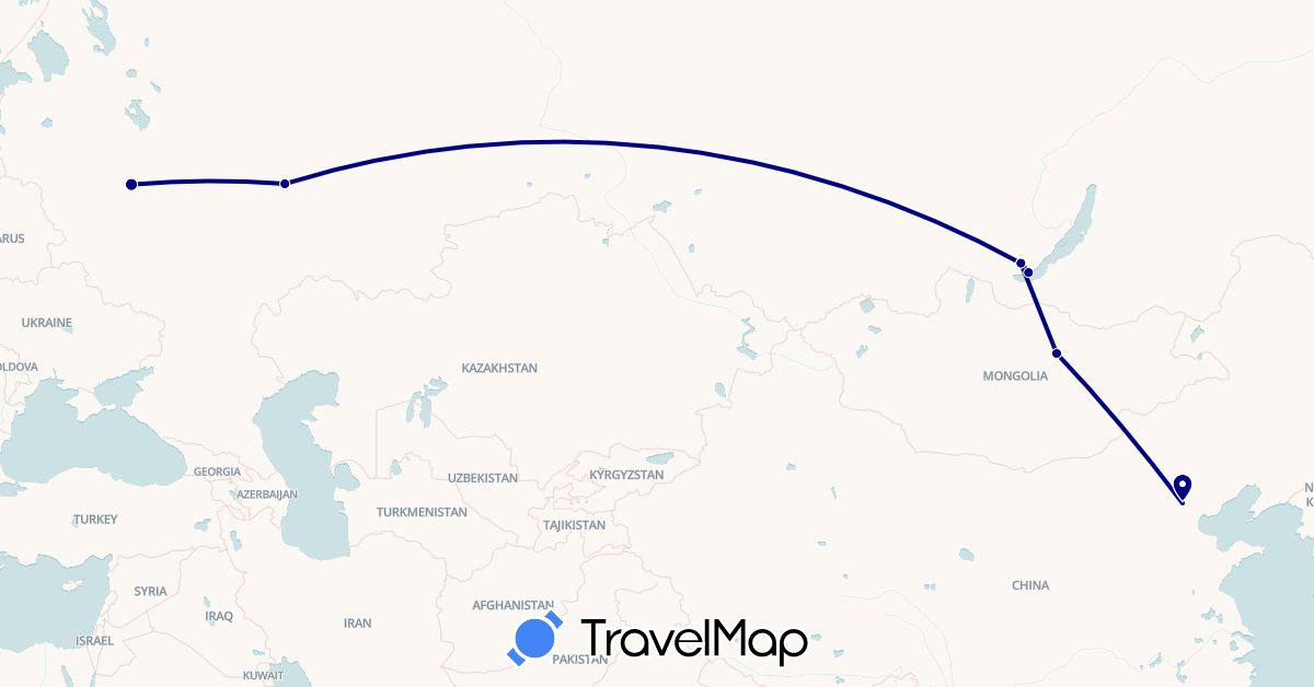 TravelMap itinerary: driving in China, Mongolia, Russia (Asia, Europe)