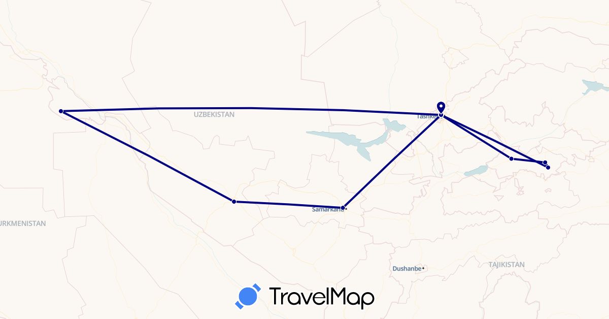 TravelMap itinerary: driving in Uzbekistan (Asia)